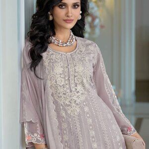 Luxury Embroidered Pakistani Pant Style Suit with Floral Digital Dupatta